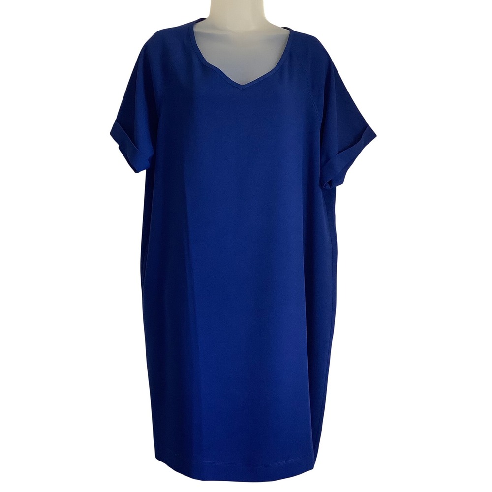 Chicos Royal Blue‎ V-Neck Shift Dress Short Cuffed Sleeve Size 3 XL